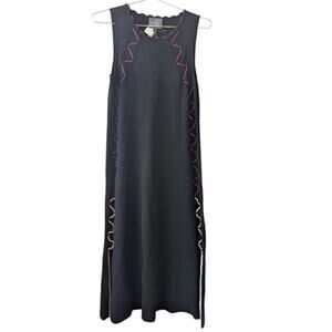 NWT Leo & Sage Black Knit Sleeveless Midi Dress Ric Rac Trim Medium